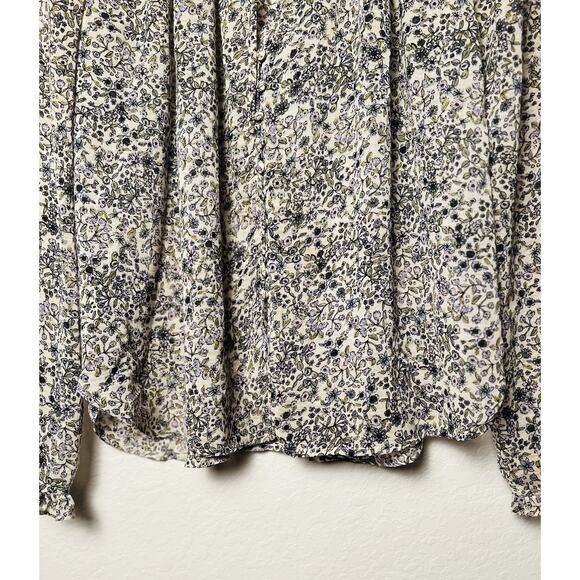 Free People Ditsy Floral Smocked Blouse Sz S Ruffle Tie Neck Boho Office Chic - Picture 6 of 12